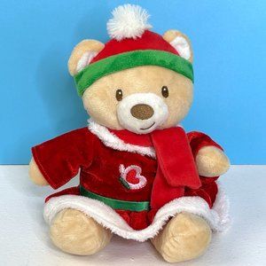 RARE Kids Preferred Christmas Dress Baby Rattle Teddy Bear 9" Plush‎ Stuffed Toy